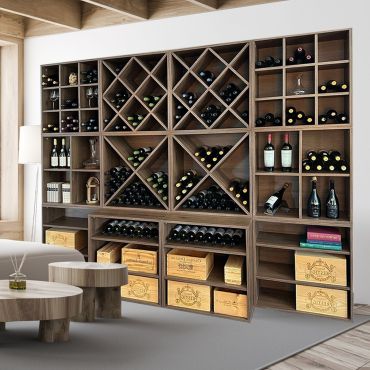 Cave à vin/Etagère/Système Cube 50 - Etagère Murale modulaire 320  Bouteilles - 16 modules en Bois Massif CUBO - Couleur Noyer - Dim. 200 x  200 x 25p. cm. : : Cuisine et Maison