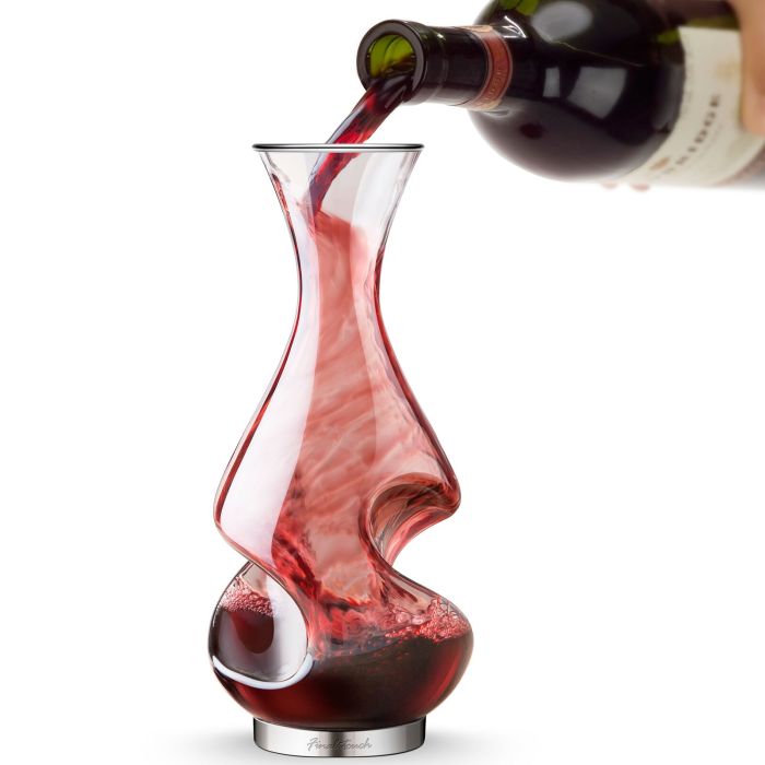 Carafe à vin rouge, carafe à décanter en verre cristal de 1,2 litre, carafe  à vin rouge de qualité supérieure avec sous-verre en silicone élégant,  accessoires pour le vin 
